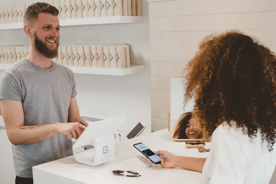 Customer paying at a retail POS counter